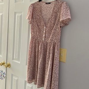Shein rose pink floral button down mini dress